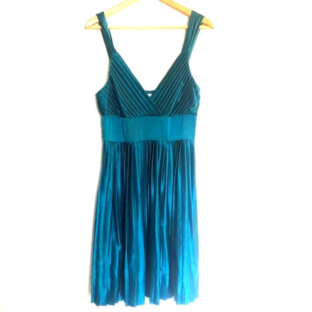 Adam Plus Eve Adam Lippes 100% Silk Pleated V-Neck Green Dress